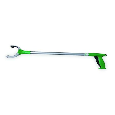 Trash Grabber, Trigger Handle, 24 In L, 3 3/4 In Grabber Opening, Aluminum, Green