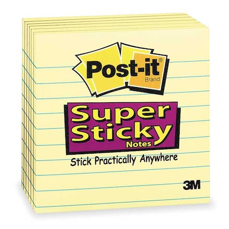 Super Sticky Notes,4x4 In.,Yellow,PK6