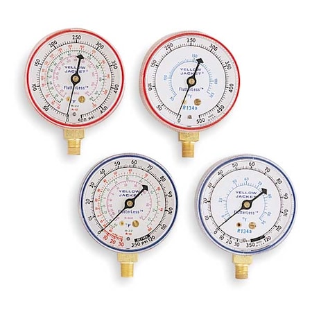 Gauge,2-1/2 In Dia,High Side,Red,500 Psi