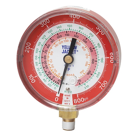 Gauge,3-1/8 In Dia,High Side,Red,800 Psi