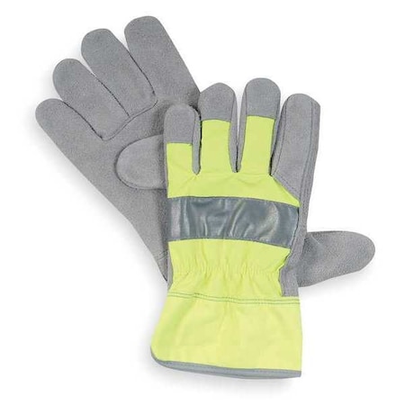 Leather Gloves,Cowhide,High Visibility Lime,L,PR