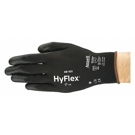Polyurethane Coated Gloves, Palm Coverage, Black, XL, PR