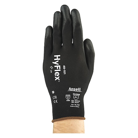 Polyurethane Coated Gloves, Palm Coverage, Black, 2XL, PR