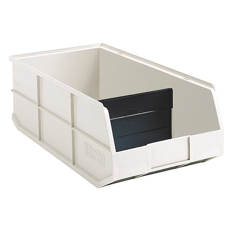 Shelf Storage Bin, Beige, Plastic, 20 1/2 In L X 8 1/4 In W X 7 In H, 60 Lb Load Capacity
