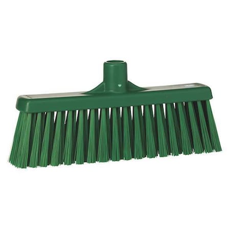 12 In Sweep Face Broom Head, Stiff, Synthetic, Green