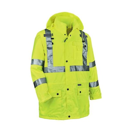 Rain Jacket W/Hood,HiVis Lime,2XL