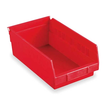 Shelf Storage Bin, Red, Plastic, 11 5/8 In L X 6 5/8 In W X 4 In H, 15 Lb Load Capacity