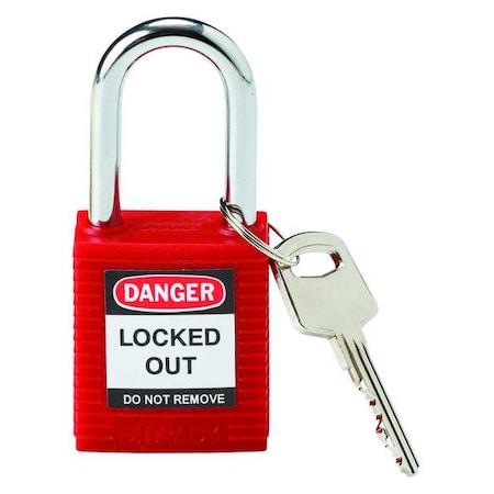 Lockout Padlock, Keyed Different, Nylon, Standard Body Size, 1-3/4 In H, Shackle Dia 1/4 In, Red