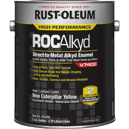 Interior/Exterior Paint, High Gloss, Oil Base, Yellow (New Caterpillar), 1 Gal