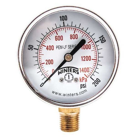 Pressure Gauge, 0 To 200 Psi, 1/4 In MNPT, Steel, Black