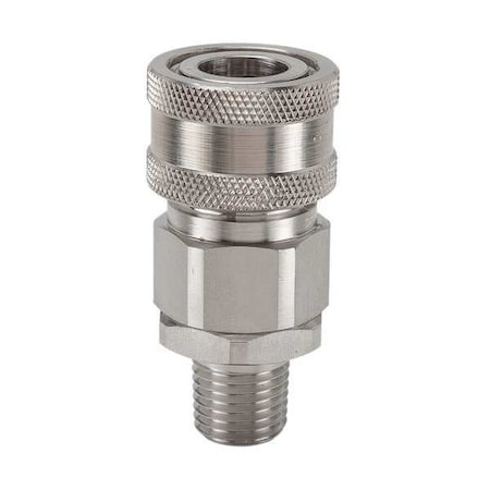Hydraulic Quick Connect Hose Coupling, 316 Stainless Steel Body, Sleeve Lock, 1/4-18 Thread Size