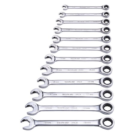 Combination Ratcheting Wrench Set, Alloy Steel, 12 Tools