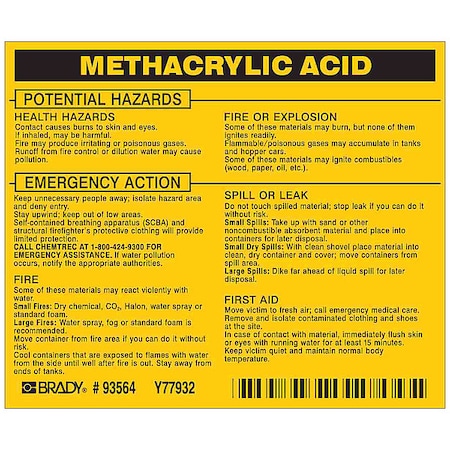 Chemical Label, 3 3/4 In H, 4 1/2 In W, 93564