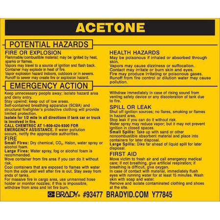 Chemical Label, 3 3/4 In H, 4 1/2 In W, 93477