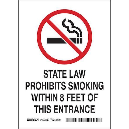 No Smoking Sign, 7 H, 5 In W, Vinyl, Rectangle, English, 123048