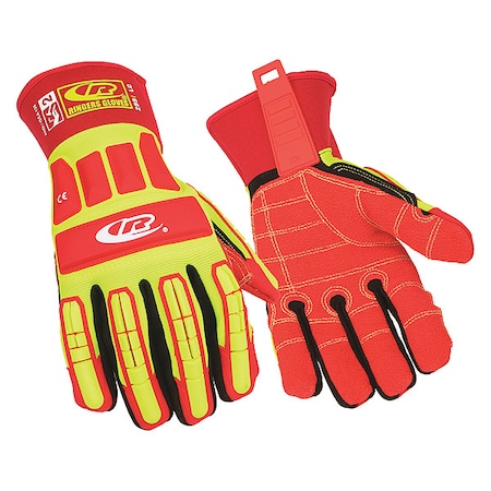 Hi-Vis Cut Resistant Impact Gloves, A4 Cut Level, Uncoated, XL, 1 PR