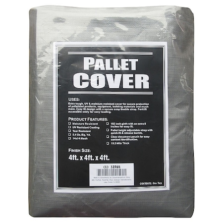 Pallet Cover Tarp, 48 In W X 48 In D X 48 In L, 10.5 Mil Thickness, Black/Silver