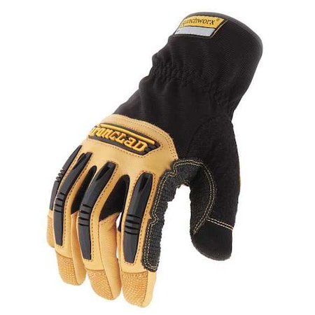 Mechanics Gloves, L, Tan, Leather, Leather/Ribbed Nylon/Spandex