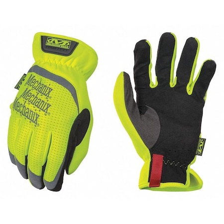 Hi-Vis Mechanics Gloves, L, Yellow, Anatomically Designed Two-Piece, Trekdry(R)