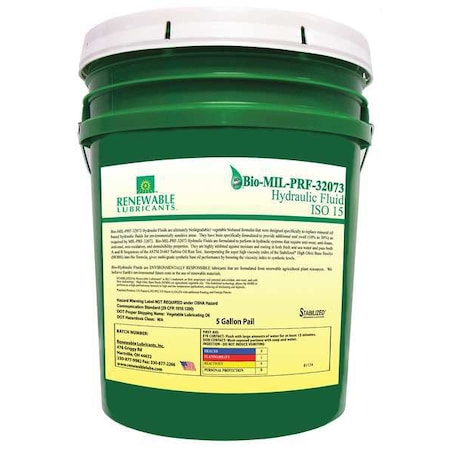 5 Gal Bio-MIL-PRF-32073 Hydraulic Fluid Pail 15 ISO Viscosity