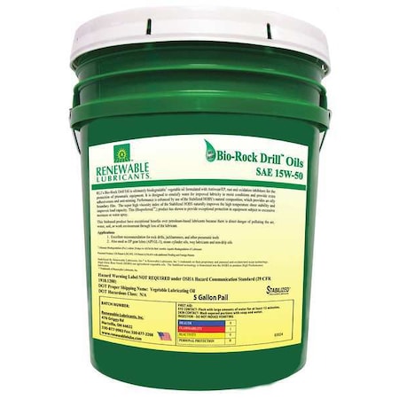 Biodegradable Rock Drill Oil, 15W-50, 5 Gal.