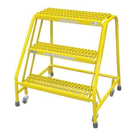 Rolling Ladder, Steel, 30H., Yellow, Base Depth: 26