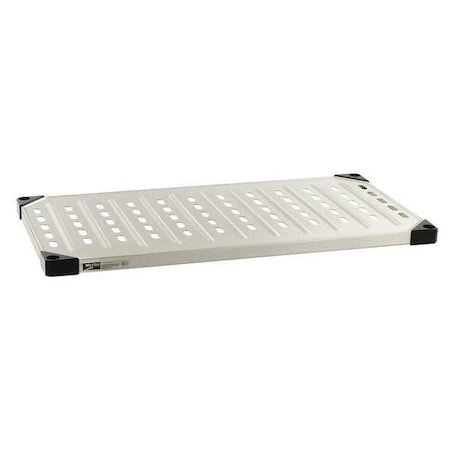 Aluminum, Stainless Steel Louvered Shelf, 30 In W X 18 In D X 1 1/2 In H, Silver