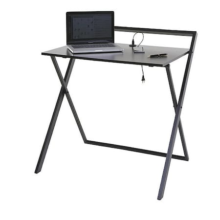 Folding Desk With Dual USB, 24-1/2 D, 33-1/4 W, 34-3/4 H, Black, Wood