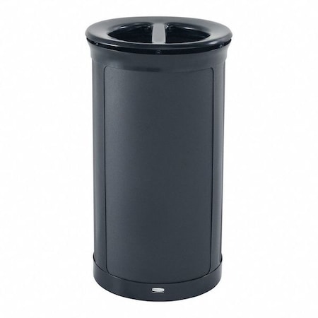 33 Gal Round Recycling Bin, Flat With Top Opening, Black, 2 Openings