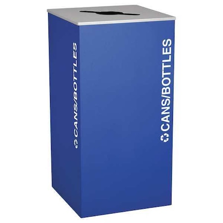 36 Gal Square Recycling Bin, Open Top, Blue, Steel, 1 Openings