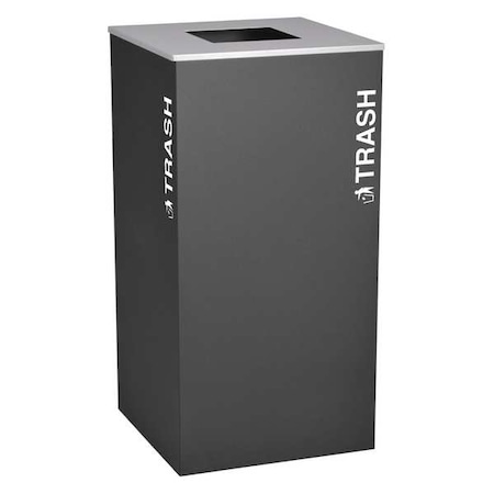 36 Gal Square Trash Can, Black, 18 1/2 In Dia, None, Steel