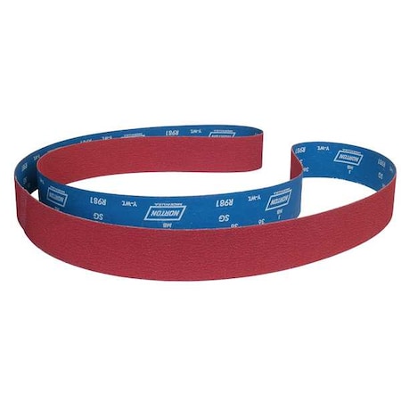 Sanding Belt, Coated, 1/2 In W, 12 In L, 50 Grit, Coarse, Ceramic, R981 SG, Maroon