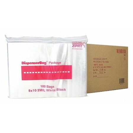Reclosable Poly Bag 2-MIL, 8x 10, With White Block