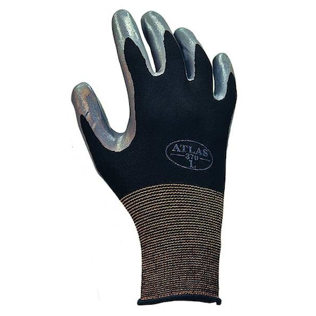 Nitrile Coated Gloves, Palm Coverage, Black/Gray, M, PR