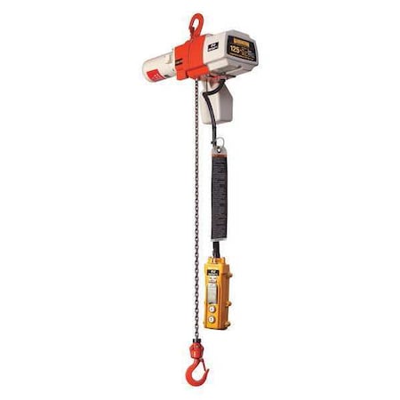 Electric Chain Hoist, 125 Lb, 15 Ft, Hook Mounted - No Trolley, White And Orange