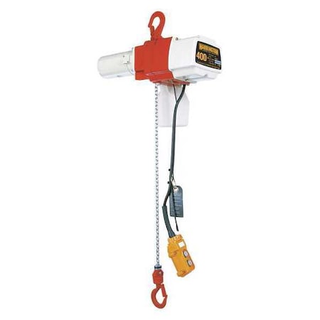 Electric Chain Hoist, 400 Lb, 15 Ft, Hook Mounted - No Trolley, White And Orange