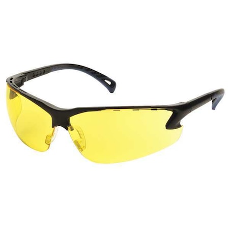 Safety Glasses, Wraparound Amber Polycarbonate Lens, Scratch-Resistant