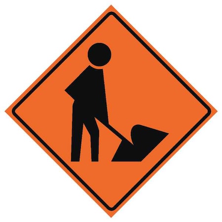 Workers Ahead Traffic Sign, 48 In H, 48 In W, Vinyl, Diamond, No Text, 669-C/48-RVFO-MS