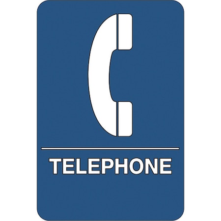 Telephone ADA Compliant Plastic Sign, 9 X 6, Blue/White, 1/Each