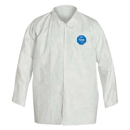 Disposable Collared Shirt , L , White , Polyolefin , Snap Front