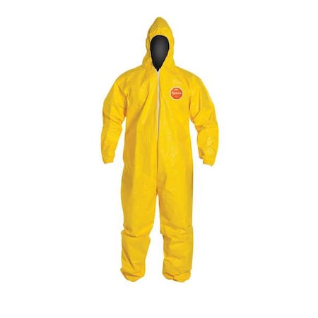 Hooded Chemical Resistant Coveralls, Yellow, Zipper