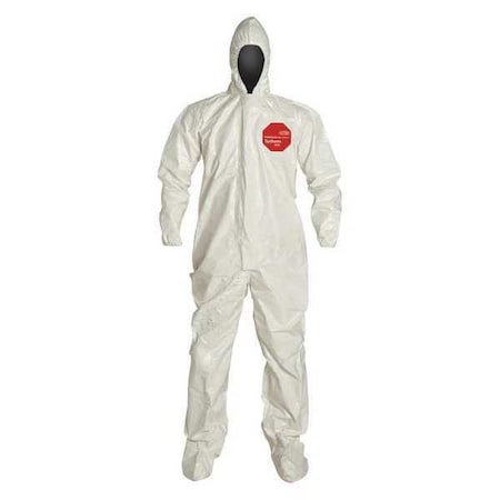 Hooded Chemical Resistant Coveralls, White, Zipper