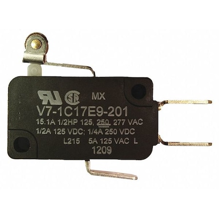 Miniature Snap Action Switch, Lever, Roller, Short Actuator, SPDT, 15A @ 240V AC Contact Rating