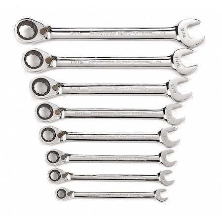 8 Pc. 12 Point Reversible Ratcheting Combination SAE Wrench Set