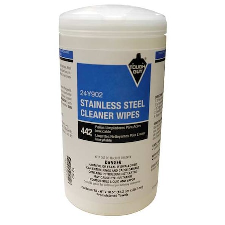 Stainless Steel Cleaner Wipes, 6 X 10-1/2, 75 Wipes