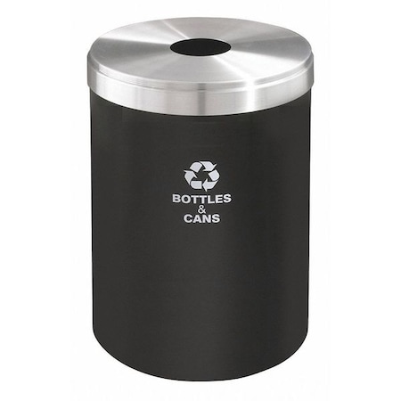 33 Gal Round Recycling Bin, Open Top, Satin Black/Satin Aluminum, 1 Openings
