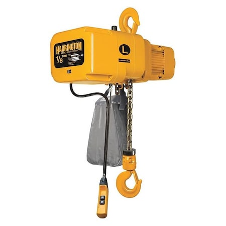 Electric Chain Hoist, 250 Lb, 10 Ft, Hook Mounted - No Trolley, Yellow