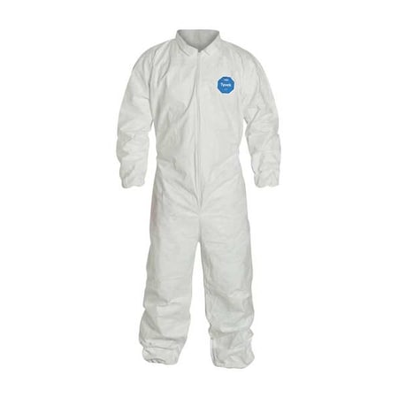 Collared Disposable Coveralls, 25 PK, White, High Density Spunbond Polyethylene, Zipper