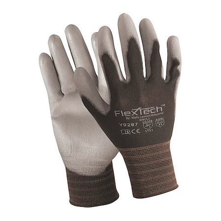 Polyurethane Coated Gloves, Palm Coverage, Black/Gray, L, PR