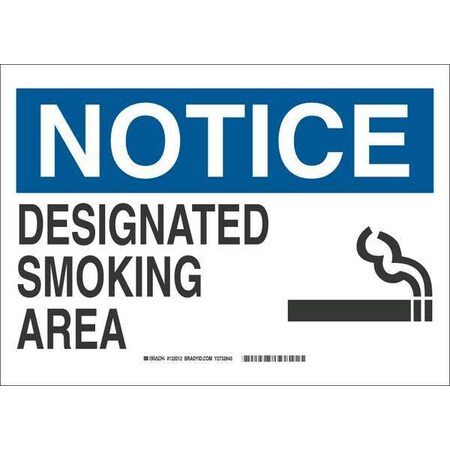 Smoking Area Sign, 10 H, 14 In W, Fiberglass, Rectangle, English, 132012